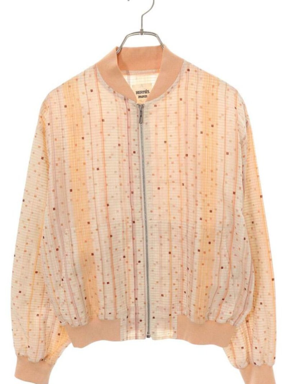 Hermes Back Print Silk Mixed Zip Jacket 38